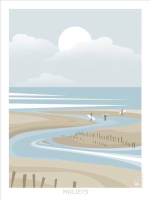 Affiche de Moliets, Courant d’Huchet – Illustration plage landaise design